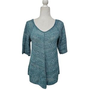 Isela Crochet Knit Boho Tunic Top Teal Blue Womens Medium